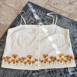 Floral Embroidered Women's Top - Cream
